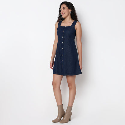 Danique – Dames denim jurk met knoopsluiting – Katoen – Lente / Zomer