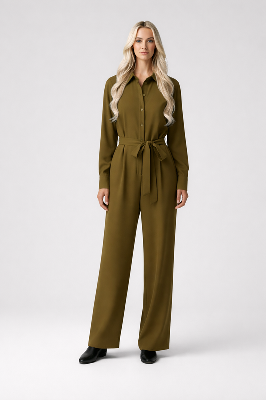 Belkis – Dames trendy jumpsuit met overhemdkraag – Katoen / Polymix / Alle seizoenen