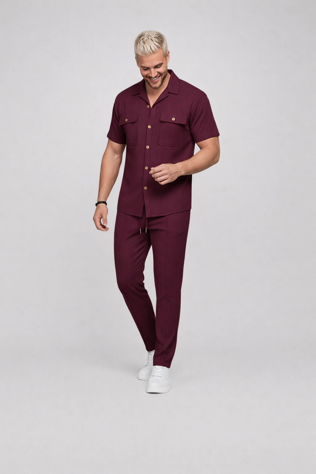 Jochem – Heren set – Wafelgebreid shirt en broek – Katoenmix – Lente / Zomer