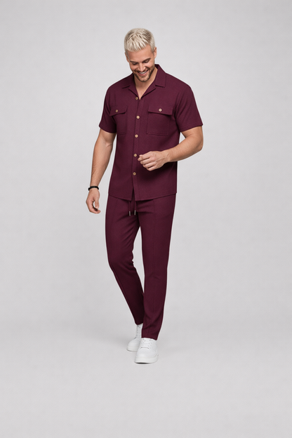 Jochem – Heren set – Wafelgebreid shirt en broek – Katoenmix – Lente / Zomer