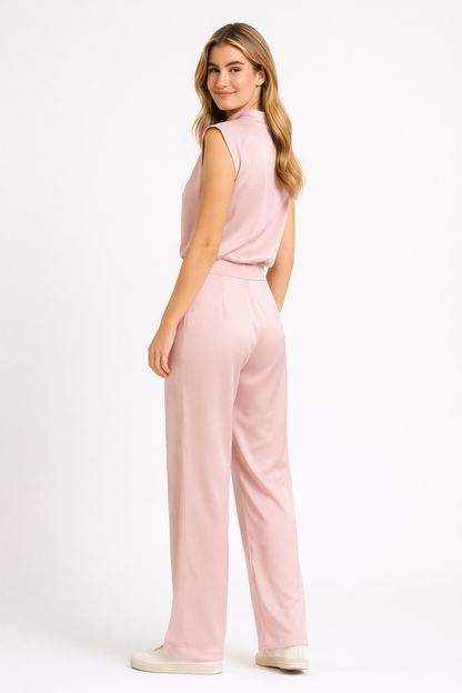 Lorena - Dames Satijnlook Jumpsuit – Wijde Pijpen – Lente / Zomer