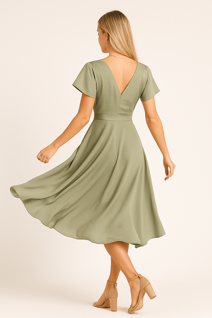 Noella – Dames midi jurk – Elegante V-hals – Luchtige pasvorm – Polymix – Lente / Zomer