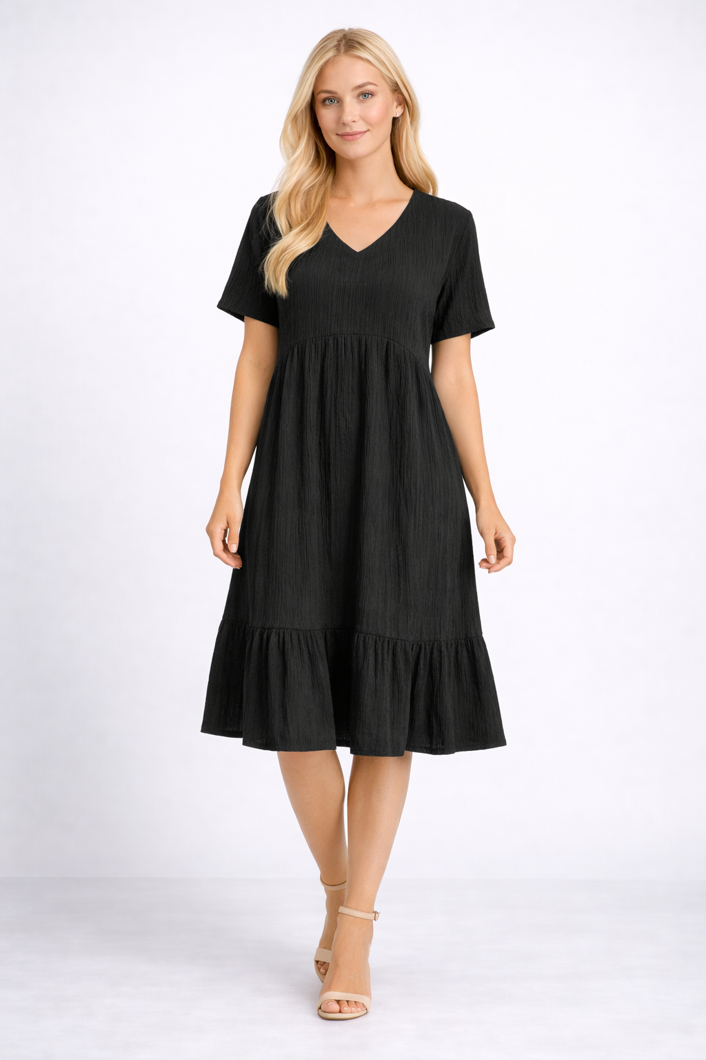Triana - Dames stijlvolle zomerjurk met V-hals – elegante snit – Polymix – Lente / Zomer