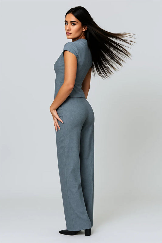 Lynn – Getailleerde Dames Set - Top met Korte Mouw - Pantalon - Polymix - Lente / Zomer