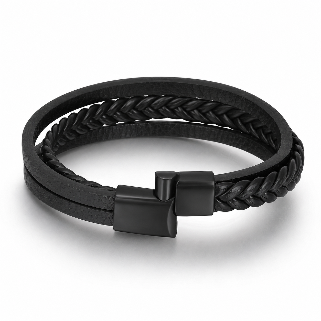 Melicio – Meerlaagse herenarmband van PU-leer – Gevlochten design – Alle seizoenen