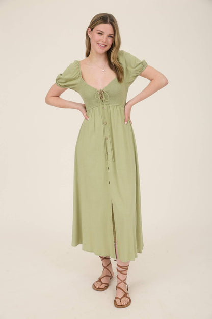 Yurema – Dames midi-jurk met strikdetail – Polyester – Lente / Zomer