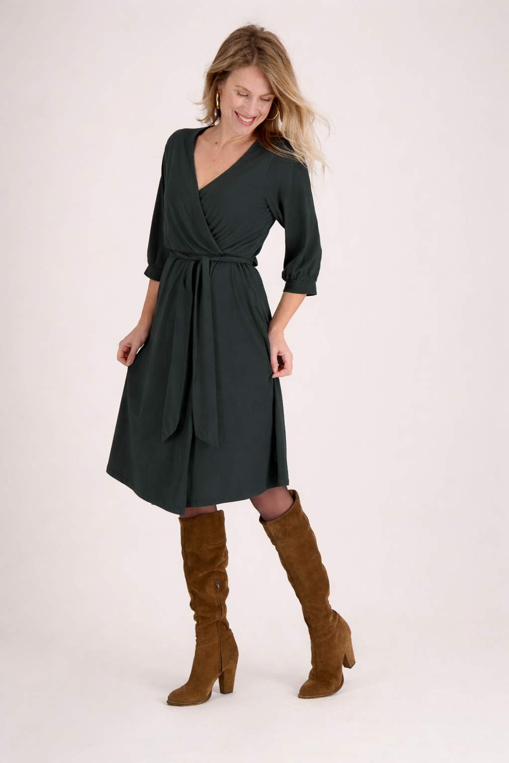 Hailey - Dames jurken met Driekwart mouw - Katoenmix - Lente / Zomer