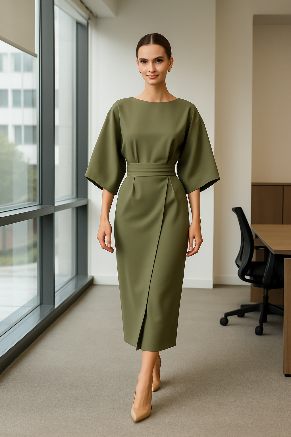 Ana – Elegante Gelegenheidsjurk met Vleermuismouwen – Polyester – Lente / Zomer