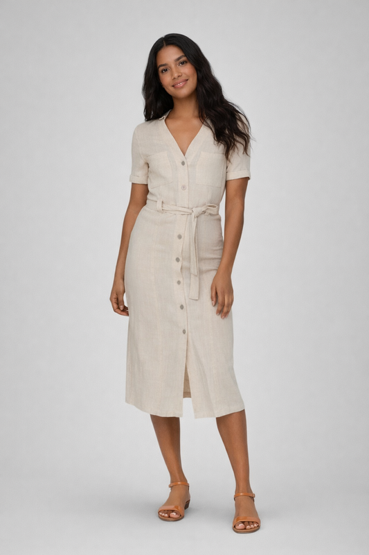 Zosja - Dames bloesjurk met borstzakken en knoopsluiting – viscose/linnen – Lente / Zomer