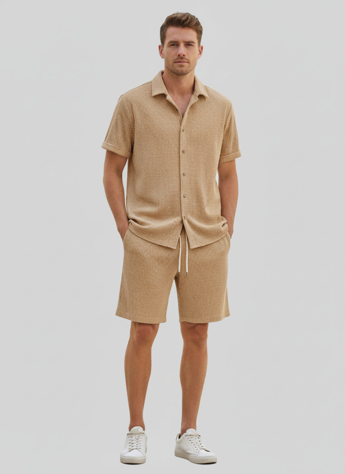 Andries –  Heren set met relaxed ribpatroon - Katoen -Polymix - lente / Zomer