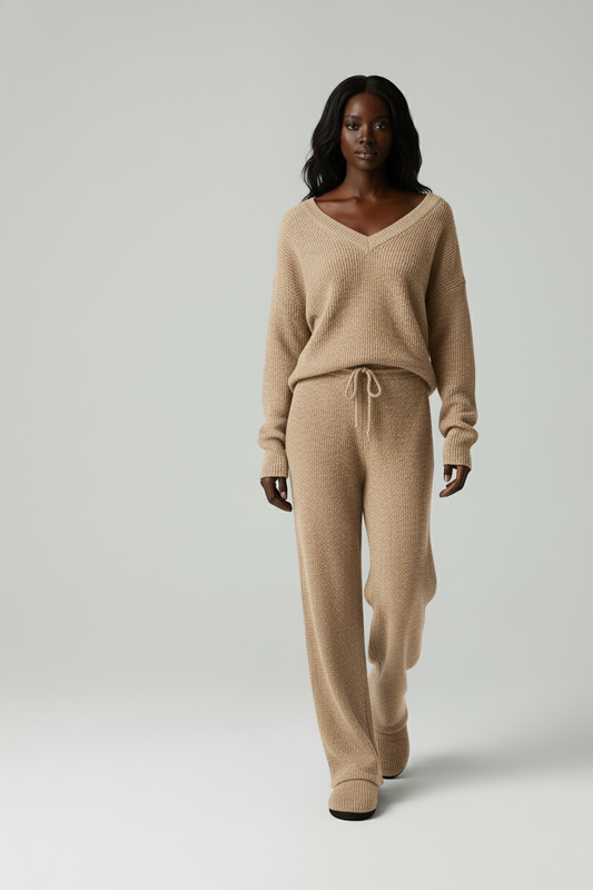 Valerie – Dames lounge-set met V-hals – Gebreide polymix – Herfst / Lente