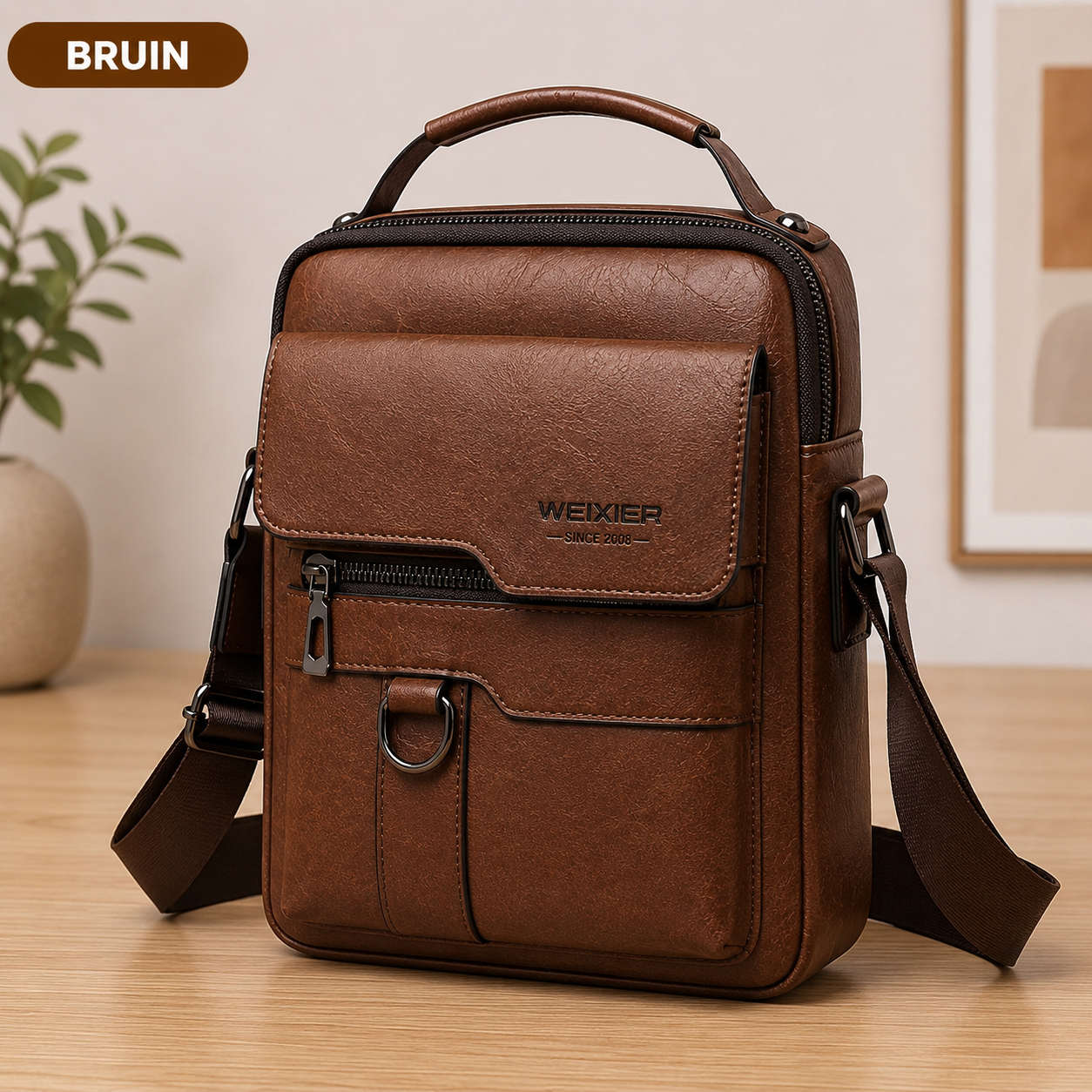 John – Heren Crossbodytas – Multifunctionele Opbergvakken – Vintage PU-Leer – Dagelijks Gebruik