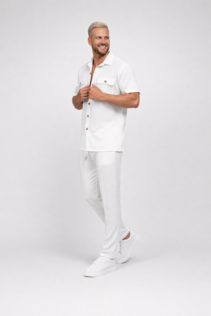 Jochem – Heren set – Wafelgebreid shirt en broek – Katoenmix – Lente / Zomer