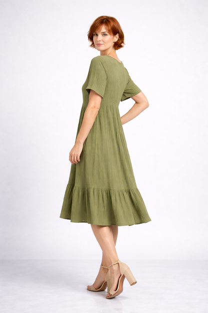Triana - Dames stijlvolle zomerjurk met V-hals – elegante snit – Polymix – Lente / Zomer