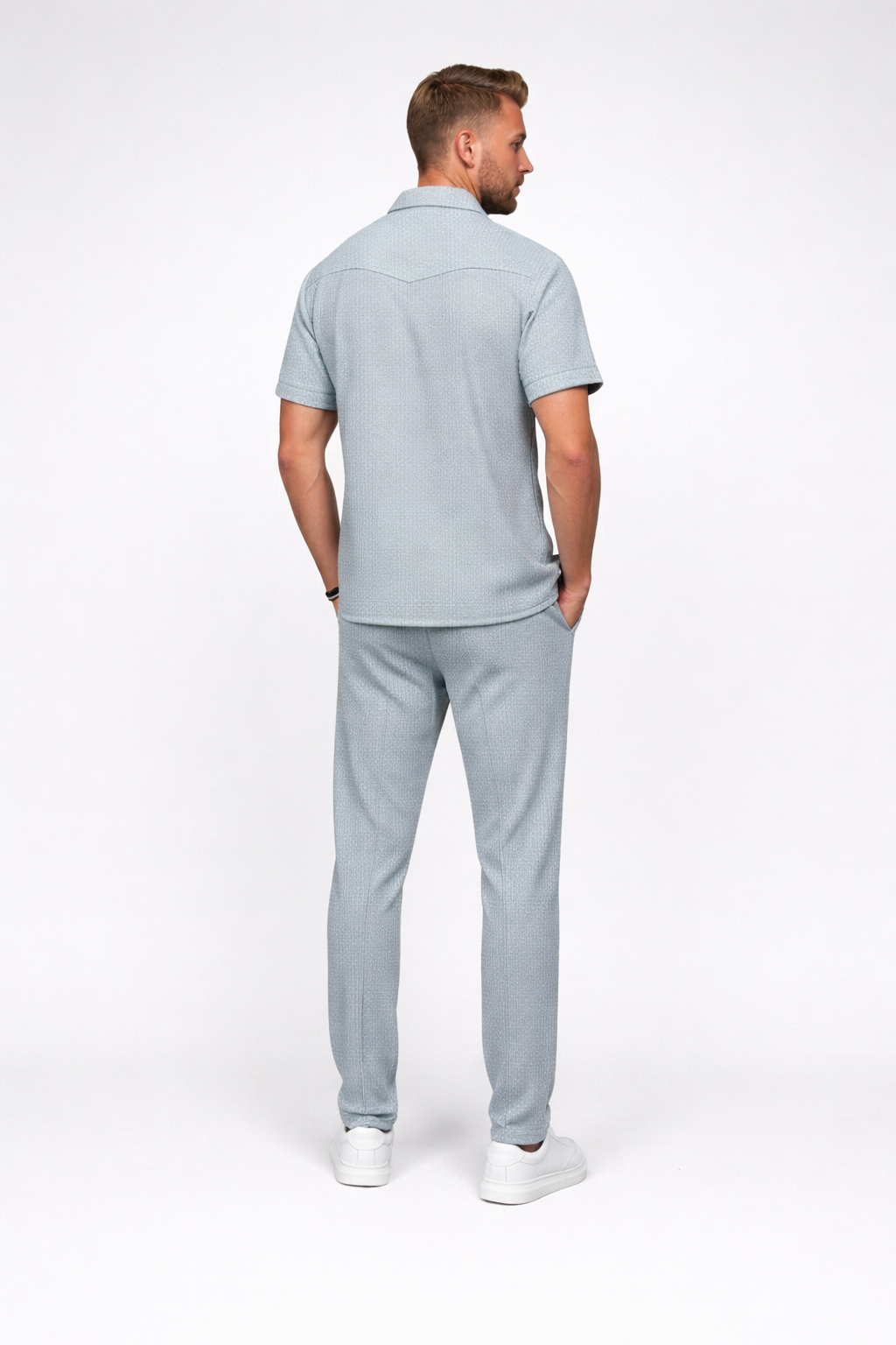 Jochem – Heren set – Wafelgebreid shirt en broek – Katoenmix – Lente / Zomer