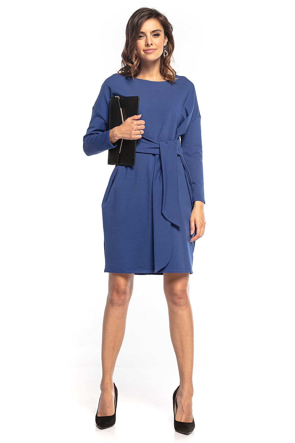 Yolanda – Losvallende dames midi-jurk met kimonotop en ceintuur – Katoenmix – Lente / Zomer / Herfst