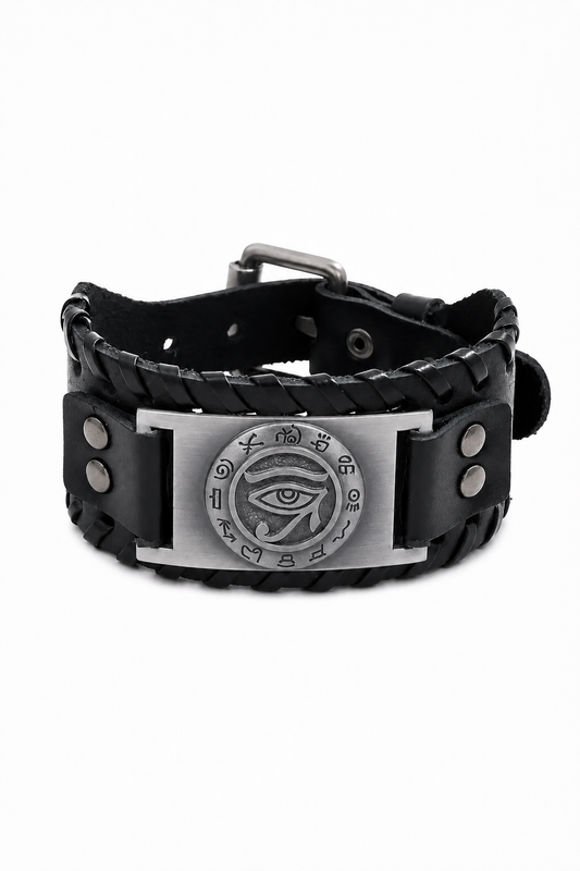 Angelo – Herenarmband met Eye of Horus – PU Leer & RVS – Alle Seizoenen