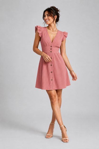 Camila – Luchtige damesjurk met ruffle mouwen – Polyester – Lente / Zomer