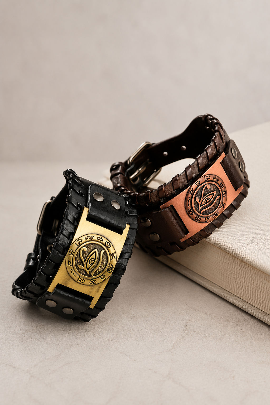 Angelo – Herenarmband met Eye of Horus – PU Leer & RVS – Alle Seizoenen