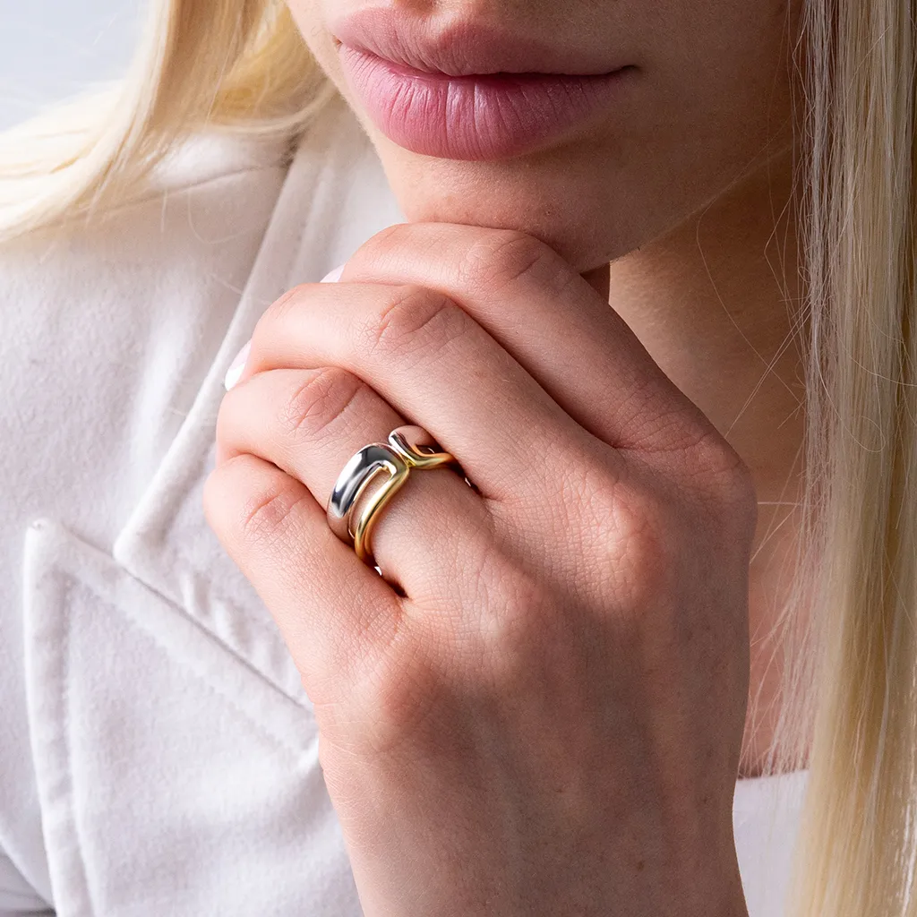 Ofelia – Dames ring – Tweekleurig design – Roestvrij staal – Alle seizoenen