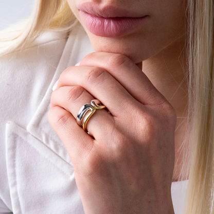 Ofelia – Dames ring – Tweekleurig design – Roestvrij staal – Alle seizoenen
