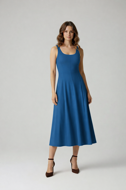 Martina – Mouwloze dames midi Jurk met Naaddetail – Rayonmix – Lente / Zomer