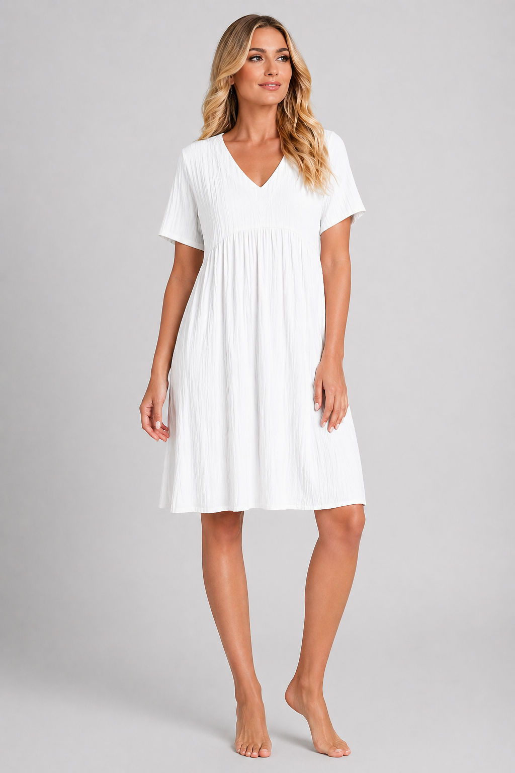 Catharine -Dames elegante zomerjurk met V-hals – luchtige pasvorm – Polymix – Lente / Zomer
