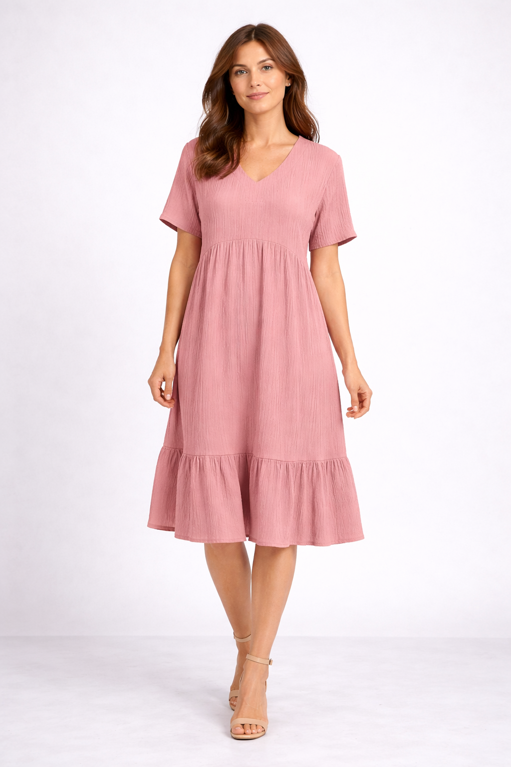 Triana - Dames stijlvolle zomerjurk met V-hals – elegante snit – Polymix – Lente / Zomer