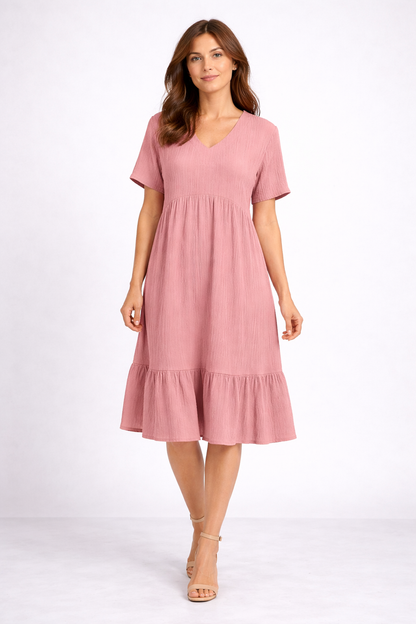 Triana - Dames stijlvolle zomerjurk met V-hals – elegante snit – Polymix – Lente / Zomer
