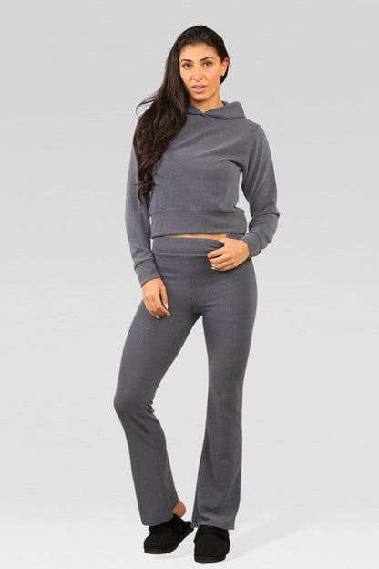 Hailay - Dames geribbelde loungewear set met hoodie - Polyester - Alle Seizoenen