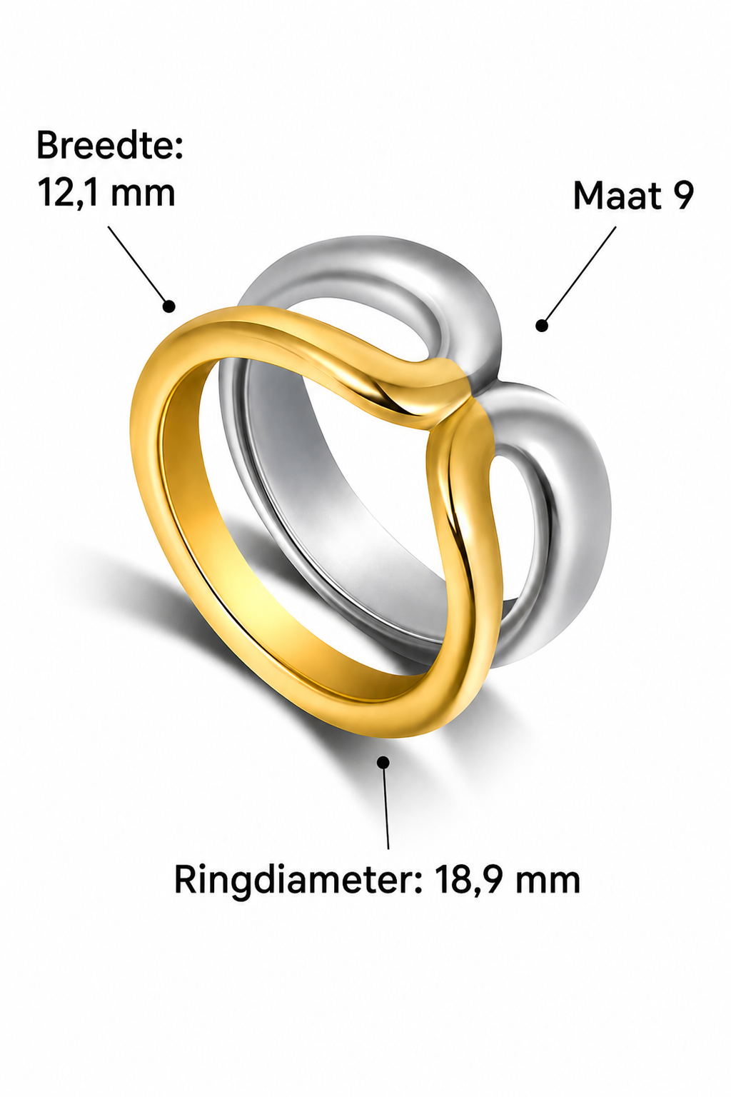 Ofelia – Dames ring – Tweekleurig design – Roestvrij staal – Alle seizoenen