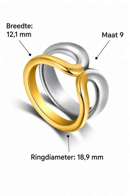 Ofelia – Dames ring – Tweekleurig design – Roestvrij staal – Alle seizoenen