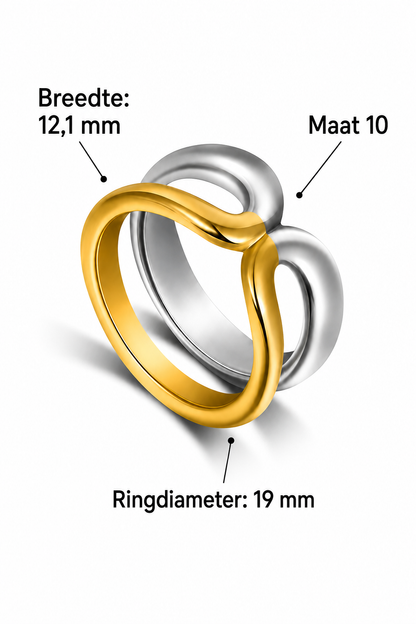 Ofelia – Dames ring – Tweekleurig design – Roestvrij staal – Alle seizoenen