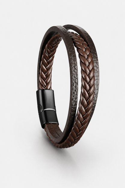 Melicio – Meerlaagse herenarmband van PU-leer – Gevlochten design – Alle seizoenen
