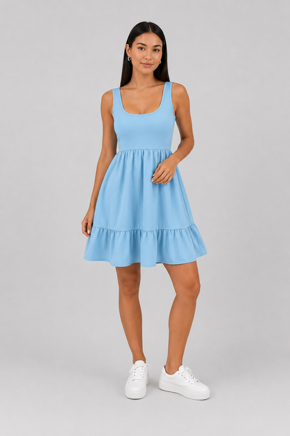 Amata – Elegante geribde dames zomerjurk met ruches – Polymix – Lente / Zomer