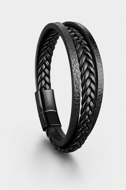 Melicio – Meerlaagse herenarmband van PU-leer – Gevlochten design – Alle seizoenen