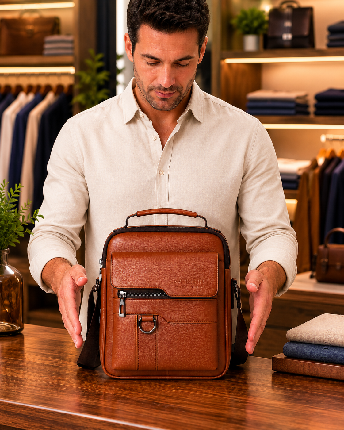 John – Heren Crossbodytas – Multifunctionele Opbergvakken – Vintage PU-Leer – Dagelijks Gebruik