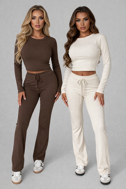 Isabeau – Dames loungewear set met koord en korte top – Polyester – Alle seizoenen