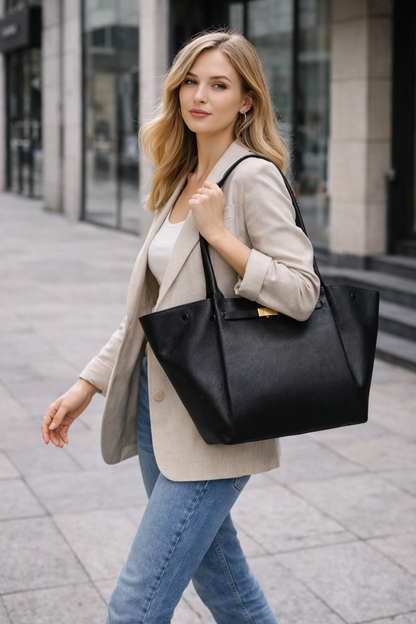 Anna - Dames oversized schoudertas met goudkleurige sluiting