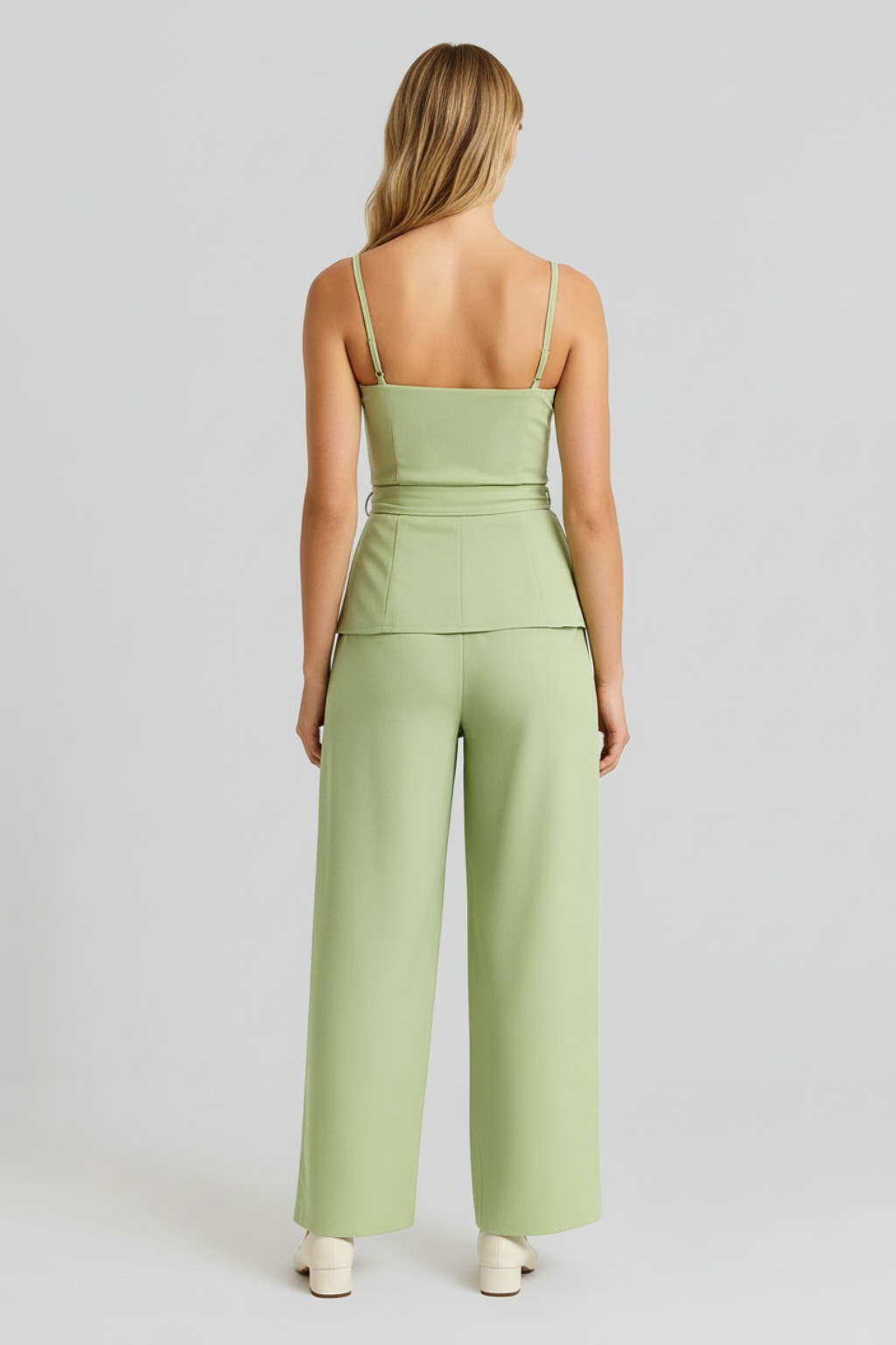 Rosalia – Dames set – Strikdetail top - wijde broek – Polymix – Lente / Zomer