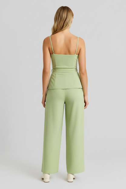 Rosalia – Dames set – Strikdetail top - wijde broek – Polymix – Lente / Zomer