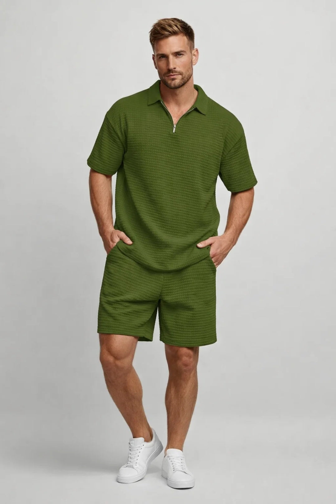 Gaspar – Luchtige heren zomerset – Polo met bijpassende short – Polymix – Lente / Zomer