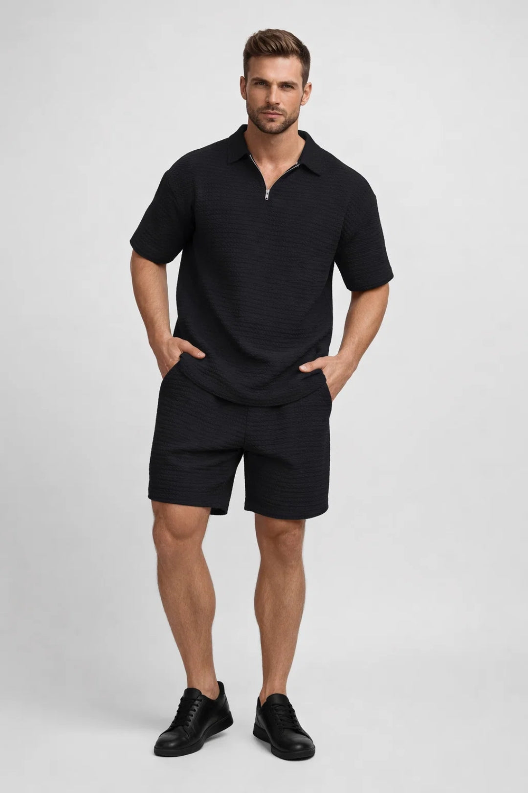 Gaspar – Luchtige heren zomerset – Polo met bijpassende short – Polymix – Lente / Zomer