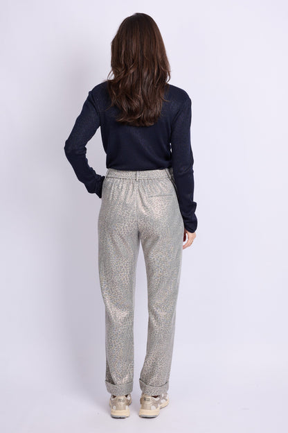 Debora - Dames pants – Metallic dierprint – Grijs/Zilver/Goud - Polymix - Alle Seizoenen