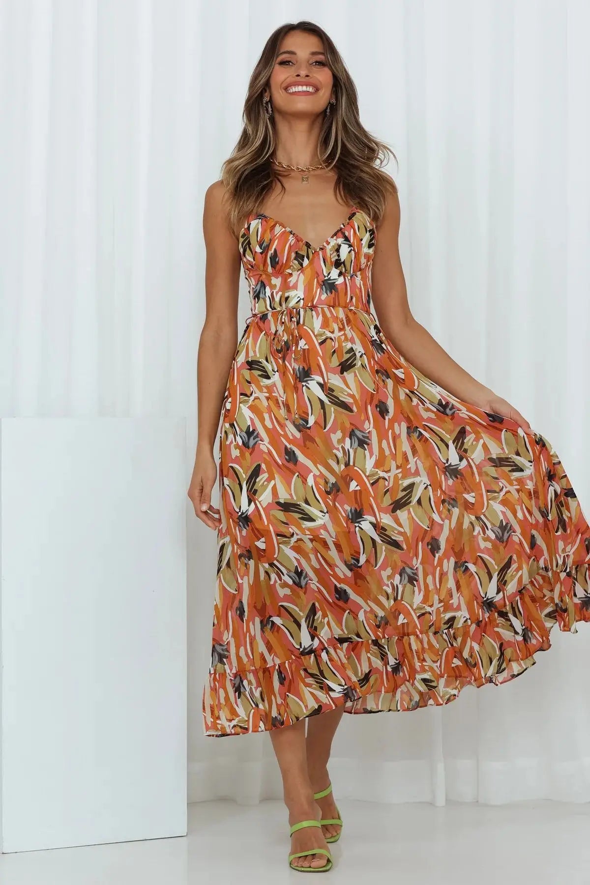 Jinky | Vrolijke & Elegante Midi Zomerjurk - Lente / Zomer