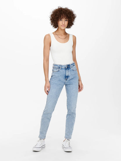 Kelly – Dames rechte pasvorm jeans – Hoge taille – Katoen – Lente / Zomer