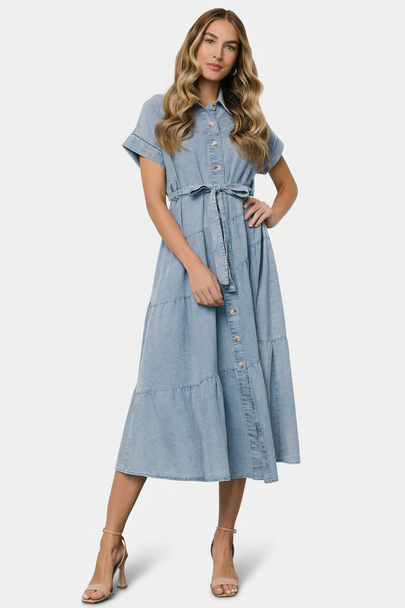 Annelotte - Dames maxi jurk van demin - Lente / Zomer