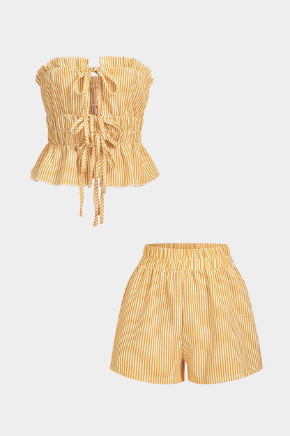 Luiza – Dames zomerset met gestreepte strapless top en hoge taille broekje – Lente / Zomer