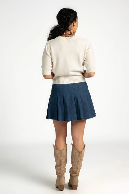 Berindina - Dames geplooide denim minirok - Lente / Zomer