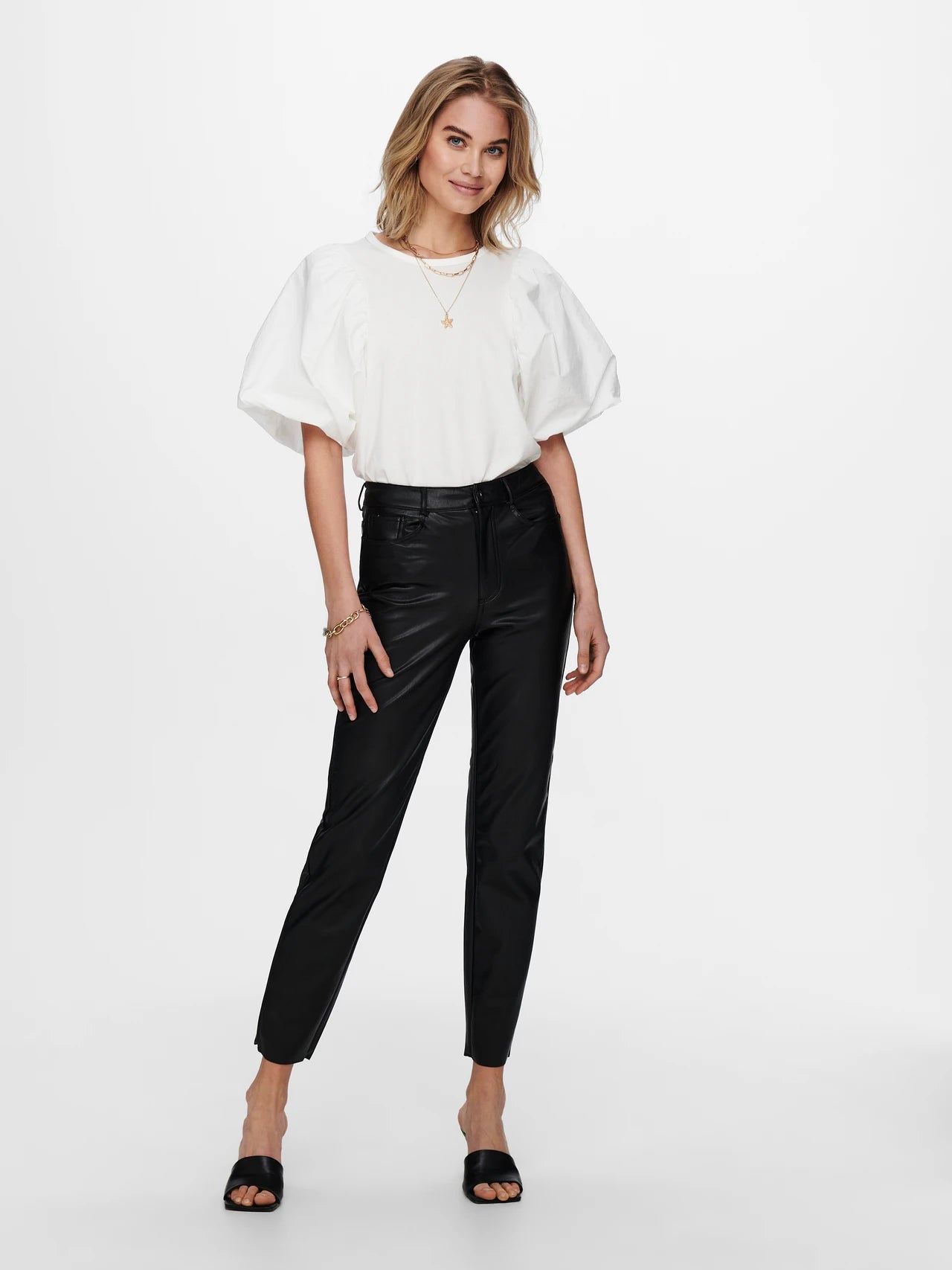 Jidau – Dames broek synthetisch leer – Normale pasvorm – Polyester – Lente / Zomer